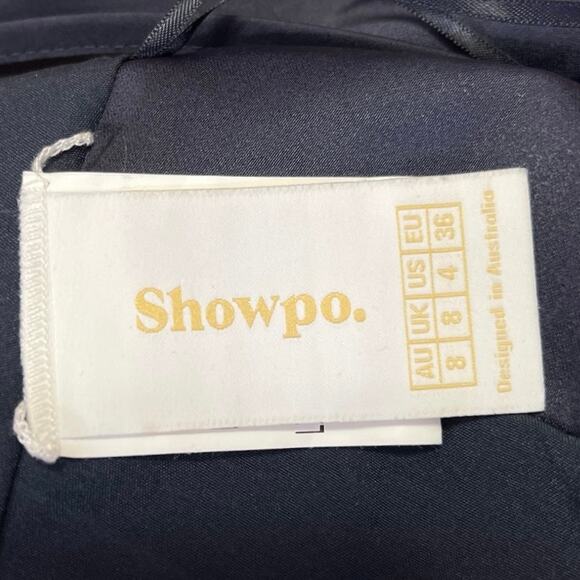 Showpo Dazzling Lights Navy Silky Satin Cowl Neck Draped Midi Bodycon Dress Sz 8 - Picture 4 of 5